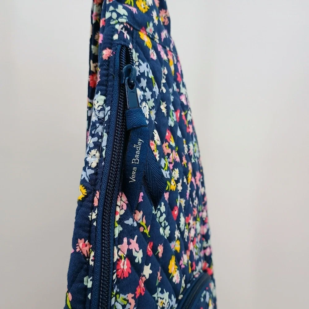 Vera Bradley Essentials Sling Backpack Scattered Wildflowers Navy Blue Quilted